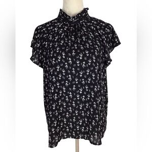 Philosophy Black Floral Short Flutter Sleeve Blouse Size Medium NEW